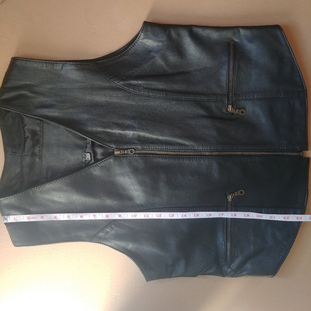 Real Leather Black Zipper Zip-up Vest Germany Fully Lined Mens Small S - Picture 5 of 13